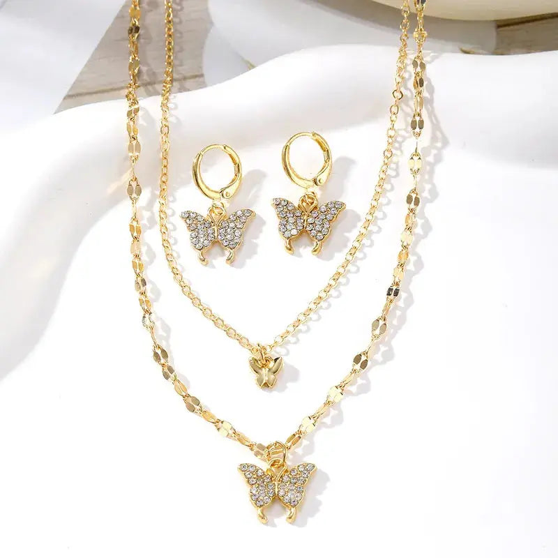 β¨ Trendy Double Butterfly Alloy Plating Rhinestones Necklace Set With Earrings Jenkley & Co