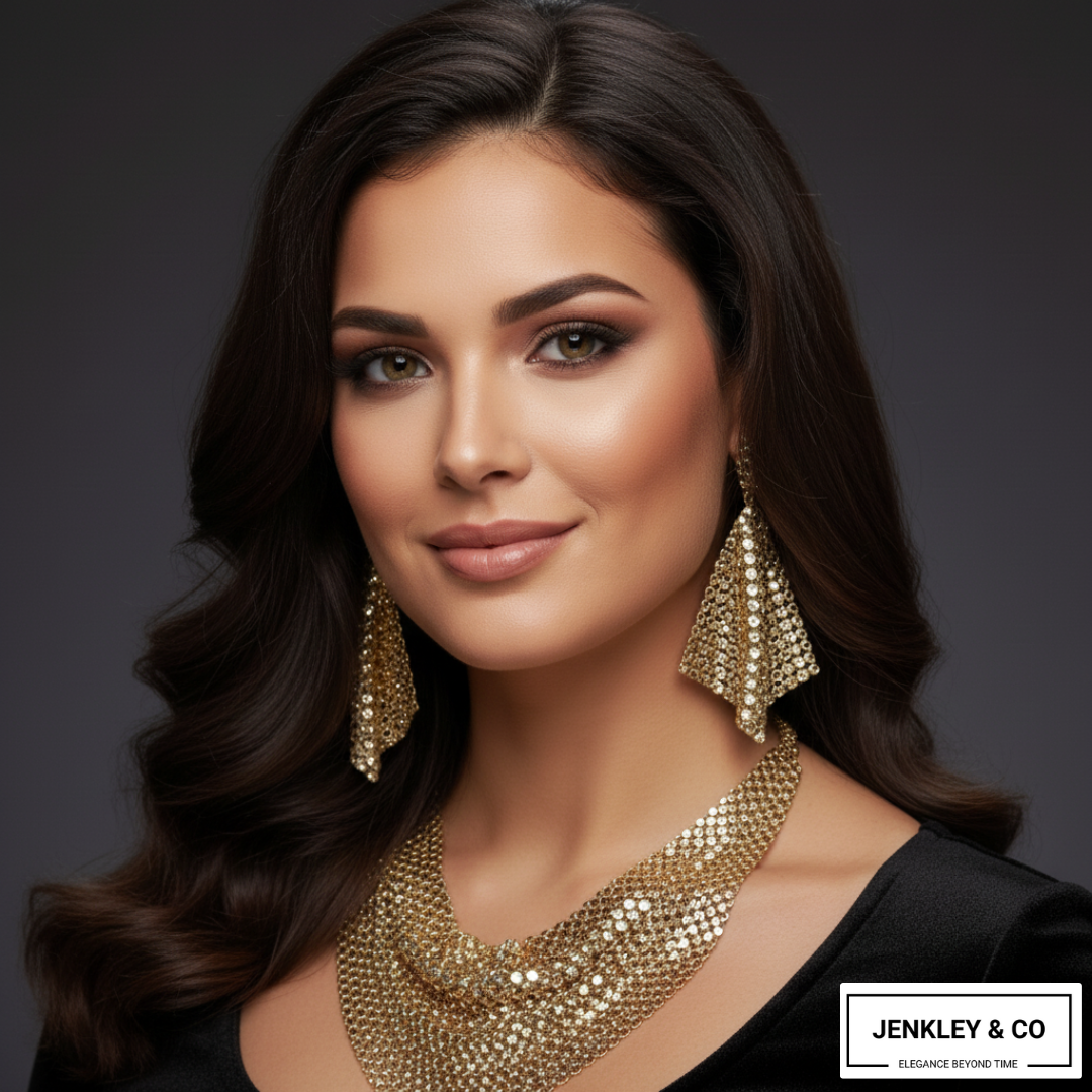 Celebrity Edition : Vintage Gold Plated Disco Mesh Necklace Set (Free Earrings Included)