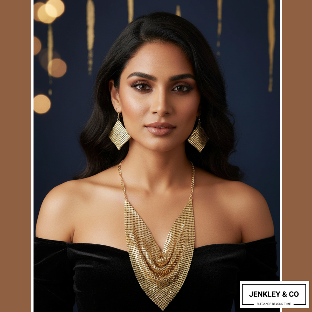 Celebrity Edition : Vintage Gold Plated Disco Mesh Necklace Set (Free Earrings Included)