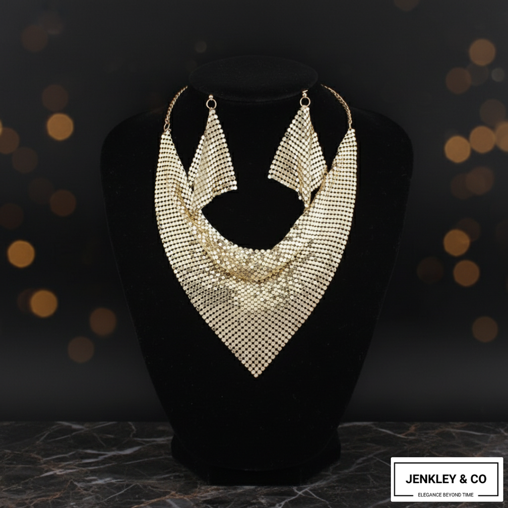Celebrity Edition : Vintage Gold Plated Disco Mesh Necklace Set (Free Earrings Included)