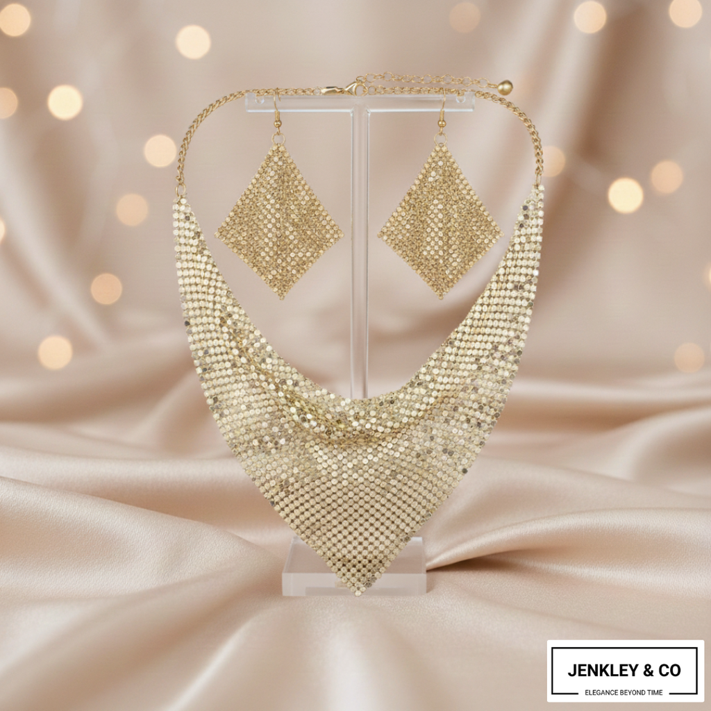 Celebrity Edition : Vintage Gold Plated Disco Mesh Necklace Set (Free Earrings Included)