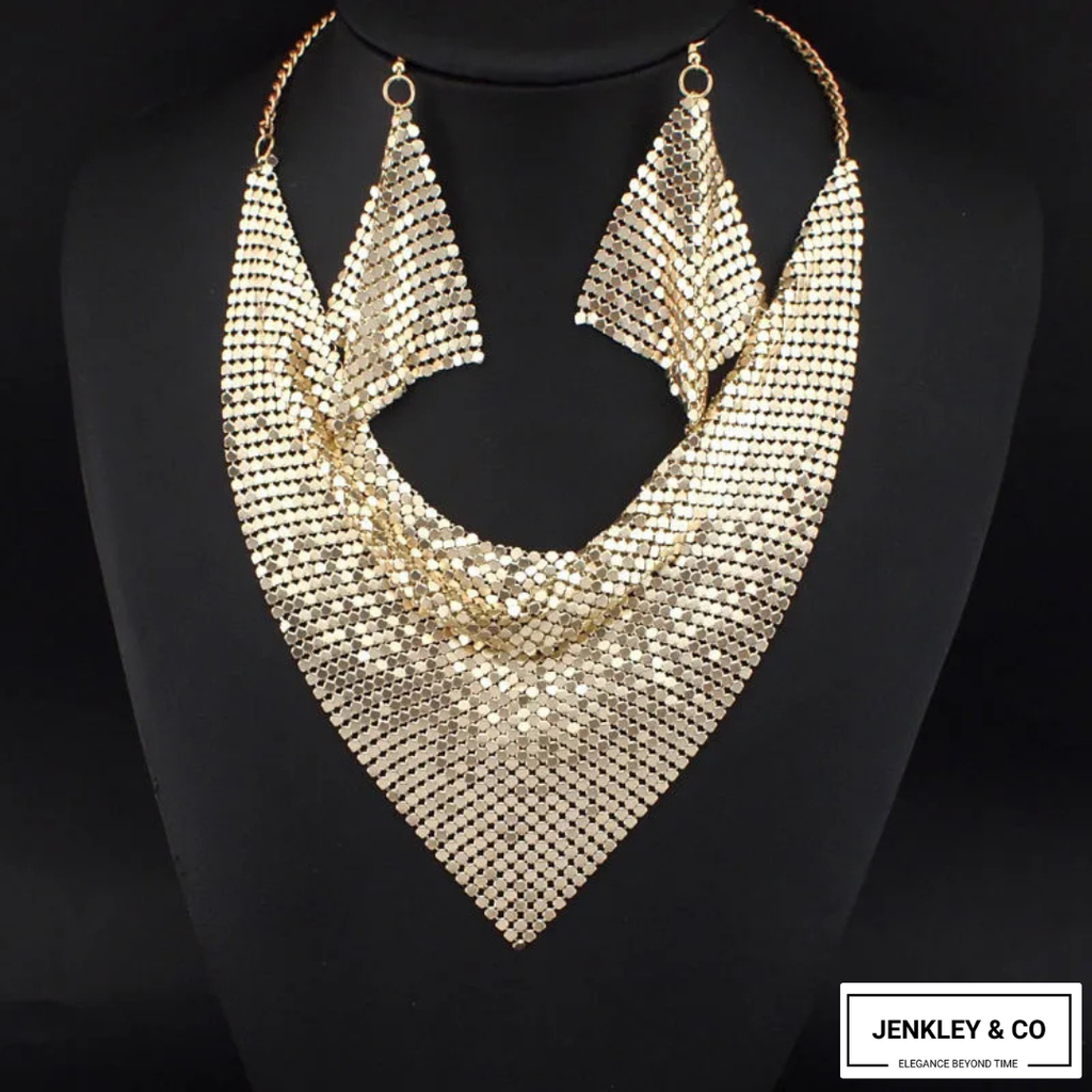 Celebrity Edition : Vintage Gold Plated Disco Mesh Necklace Set (Free Earrings Included)
