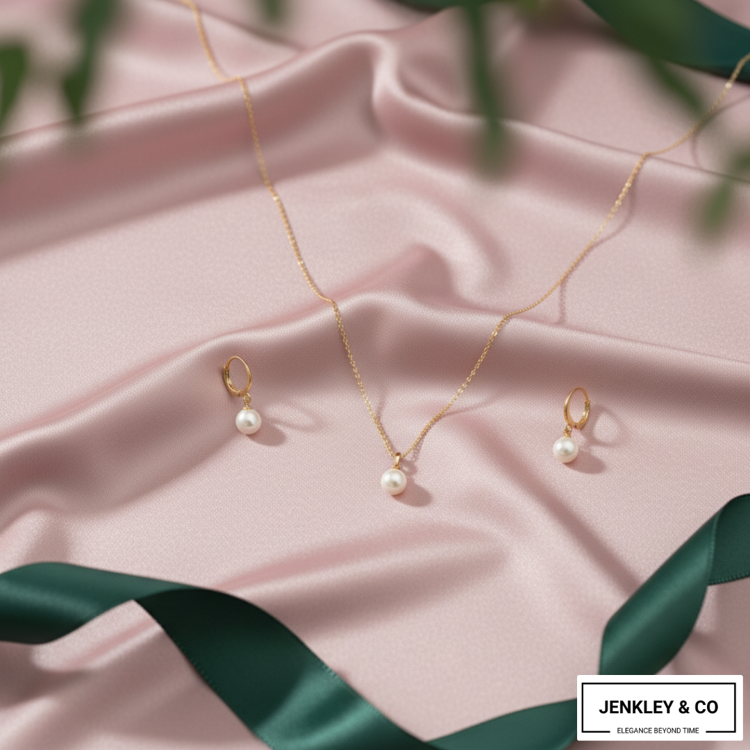 Statement Pearl Pendant & Earrings Set – Gold Plated Jewellery💫