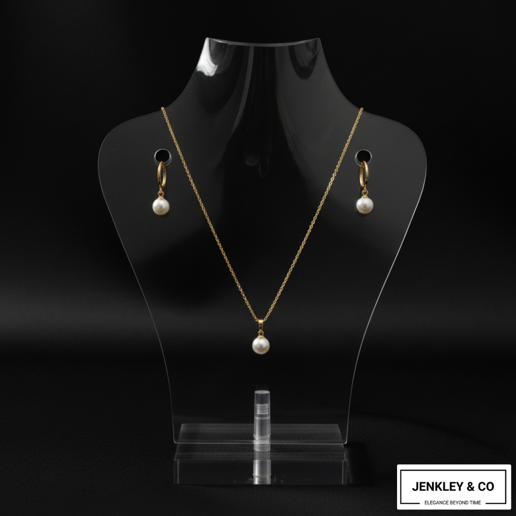 Statement Pearl Pendant & Earrings Set – Gold Plated Jewellery💫