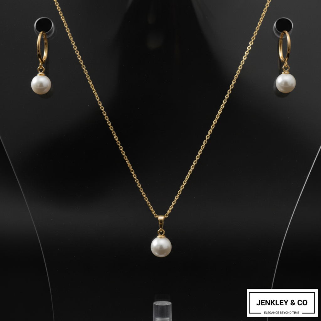 Statement Pearl Pendant & Earrings Set – Gold Plated Jewellery💫