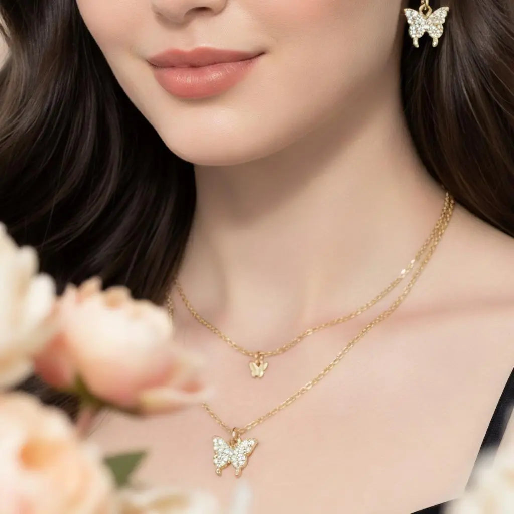 ✨ Trendy Double Butterfly Alloy Plating Rhinestones Necklace Set With Earrings Jenkley & Co