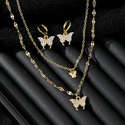 ✨ Trendy Double Butterfly Alloy Plating Rhinestones Necklace Set With Earrings Jenkley & Co