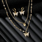 ✨ Trendy Double Butterfly Alloy Plating Rhinestones Necklace Set With Earrings Jenkley & Co
