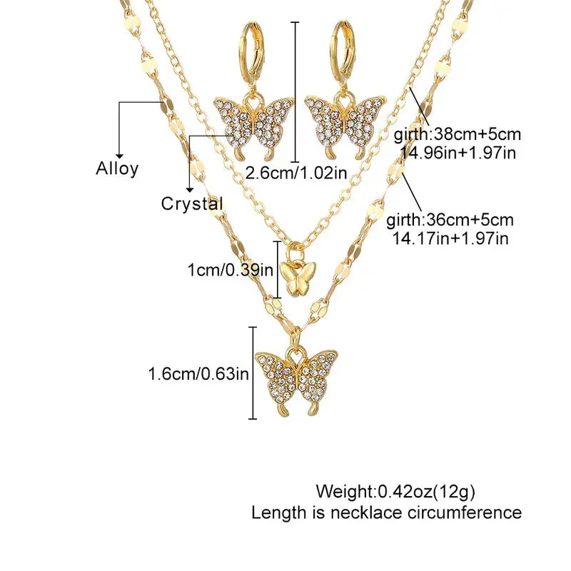 ✨ Trendy Double Butterfly Alloy Plating Rhinestones Necklace Set With Earrings Jenkley & Co