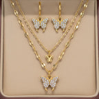 ✨ Trendy Double Butterfly Alloy Plating Rhinestones Necklace Set With Earrings Jenkley & Co