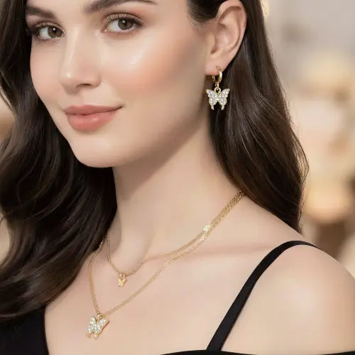✨ Trendy Double Butterfly Alloy Plating Rhinestones Necklace Set With Earrings Jenkley & Co
