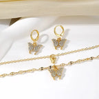 ✨ Trendy Double Butterfly Alloy Plating Rhinestones Necklace Set With Earrings Jenkley & Co