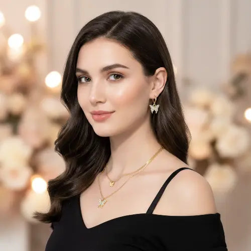 ✨ Trendy Double Butterfly Alloy Plating Rhinestones Necklace Set With Earrings Jenkley & Co